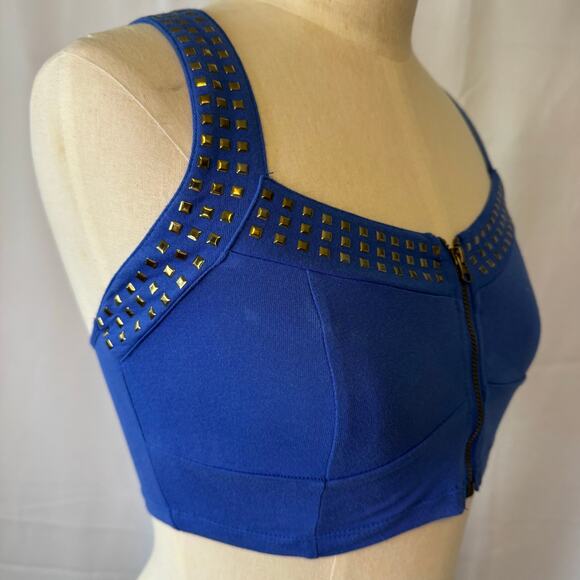 Color Story 90s Inspired Retro Studded Zip Front Cross Back Crop Top Size Small - Picture 2 of 7